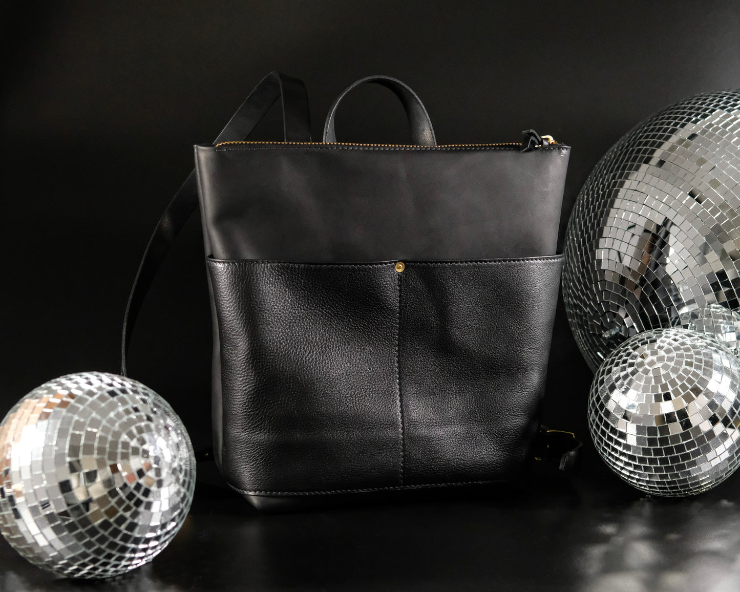 Zip Top Backpack in all Black